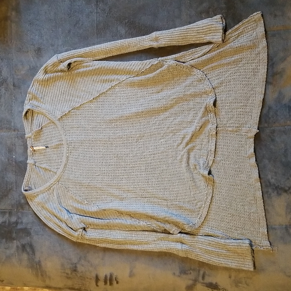 Free People Ventura Slouchy Gray Waffle Knit Thermal Top